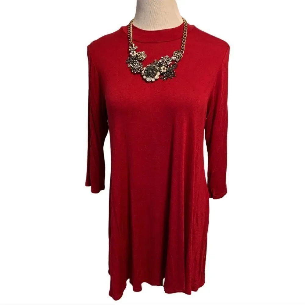 Luxe Red 3/4 Sleeve Mini Dress Sz L